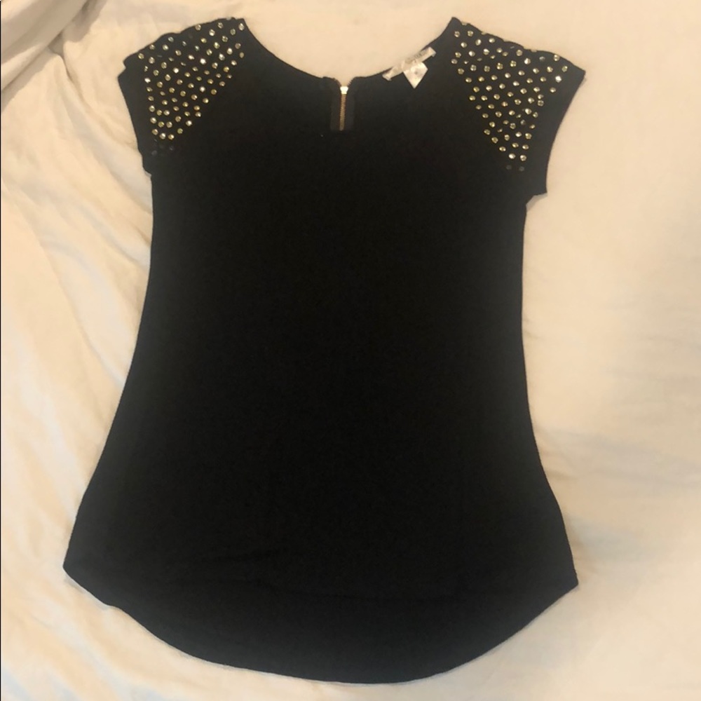 Say What? Black top - gold sleeve embellishments